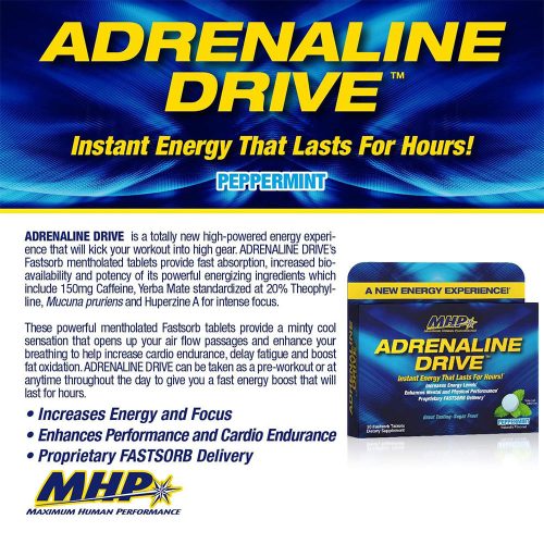 MHP Adrenaline Drive: Fast Acting Energy Mint - Energiafokozó (30 Tabletta, Borsmenta)