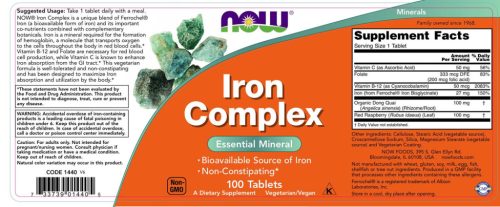 Now Foods Komplex Vas tabletta - Iron Complex Vegetarian  (100 Tabletta)