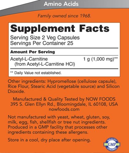 Now Foods Acetil-L-karnitin 500 mg (50 Veg Kapszula)