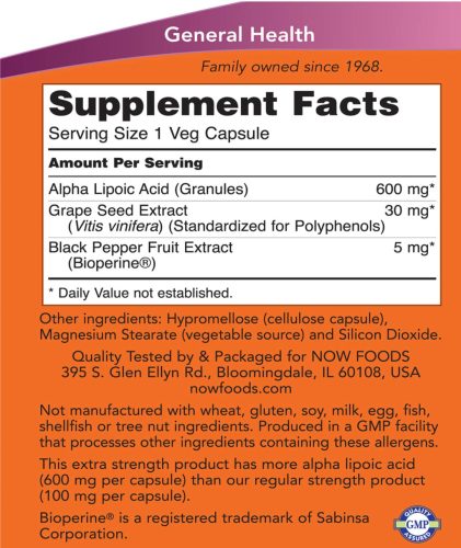 Now Foods Extra Erős Alfa-liponsav 600 mg (60 Veg Kapszula)