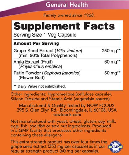 Now Foods Grape Seed 250 mg - Szőlőmag Kivonat (90 Veg Kapszula)