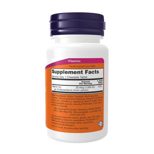 Now Foods D-vitamin 1000 NE rágótabletta (180 Rágótabletta)