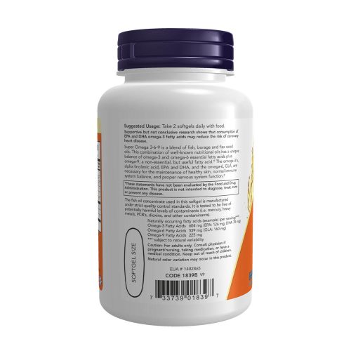 Now Foods Super Omega 3-6-9 1200 mg (90 Lágykapszula)