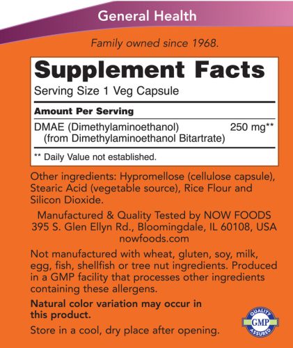 Now Foods DMAE Agyserkentő 250 mg (100 Veg Kapszula)