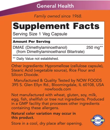 Now Foods DMAE Agyserkentő 250 mg (100 Veg Kapszula)