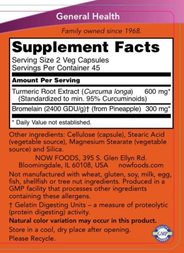Now Foods Standardizált Kurkuma & Bromelain Ízületvédő (90 Veg Kapszula)