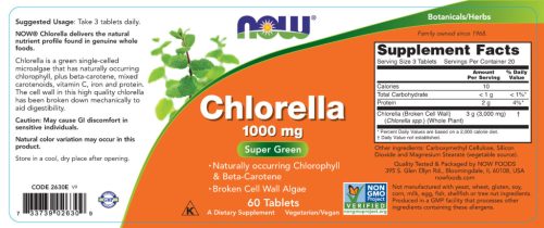 Now Foods Chlorella 1000 mg  (60 Tabletta)