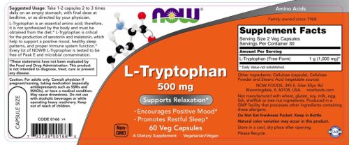 Now Foods L-Triptofán 500 mg (60 Veg Kapszula)