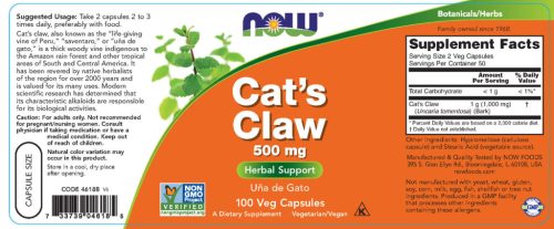 Now Foods Cat's Claw - Macskakarom 500 mg (100 Kapszula)