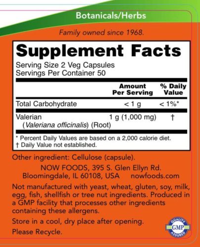 Now Foods Valerian Root - Macskagyökér 500 mg (100 Kapszula)