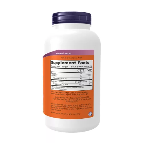 Now Foods Sunflower Lecithin - Napraforgómag 1200 mg kivonat (200 Lágykapszula)