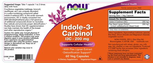 Now Foods Indol-3-karbinol (I3C) 200 mg (60 Veg Kapszula)