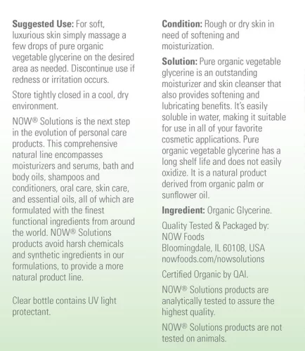 Now Foods Vegetable Glycerin, Organic - Organikus Hidratáló és Bőrtisztító Krém (237 ml)