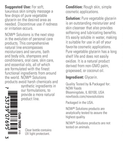 Now Foods Vegetable Glycerin - Hidratáló és Bőrtisztító Krém (118 ml)
