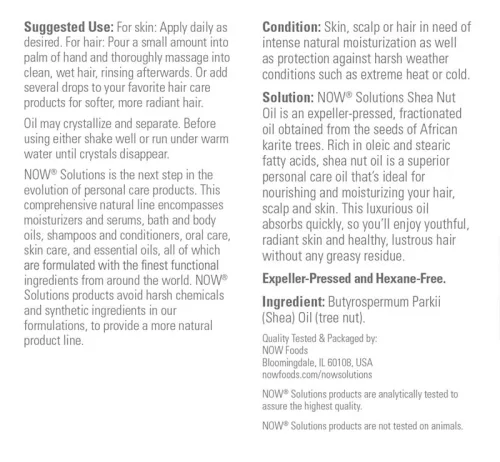 Now Foods Shea Nut Oil – Shea Diós Tápláló és hidratáló Olaj (473 ml)
