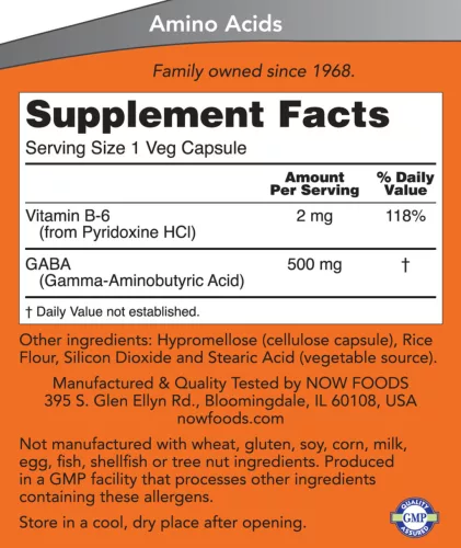 Now Foods Gaba 500 mg - Gamma-amino-vajsav (200 Veg Kapszula)