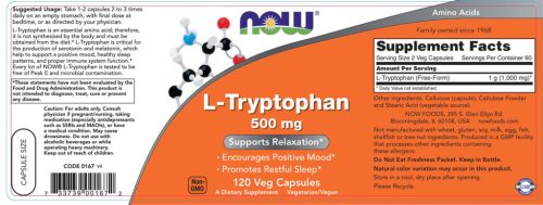 Now Foods L-Triptofán 500 mg (120 Veg Kapszula)