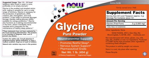 Now Foods Glycine Pure - Tiszta Glicin por  (454 g)
