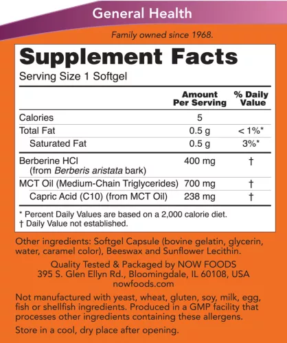 Now Foods Glükóz Anyagcserét Támogató lágykapszula - Berberine Glucose Support Softgels  (90 Lágykapszula)