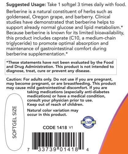 Now Foods Glükóz Anyagcserét Támogató lágykapszula - Berberine Glucose Support Softgels  (90 Lágykapszula)
