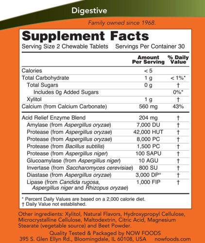 Now Foods Emésztő Enzimes rágótabletta - Acid Relief With Enzymes Chewables (60 Rágótabletta)