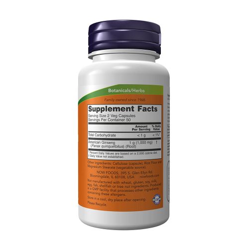 Now Foods Amerikai Ginzeng 500 mg kapszula - American Ginseng (100 Veg Kapszula)