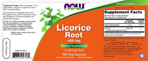 Now Foods Licorice Root - Édesgyökér 450 mg kivonat (100 Kapszula)