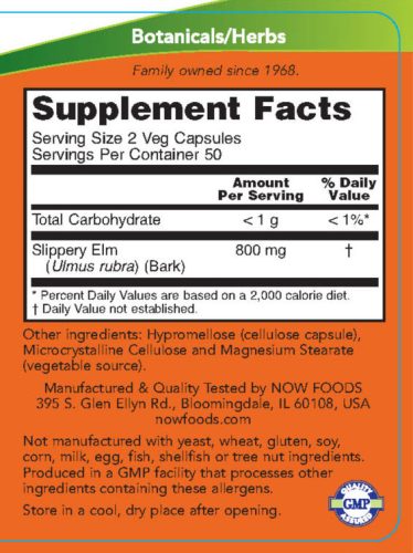 Now Foods Slippery Elm - Vörös Szil 400 mg (100 Veg Kapszula)