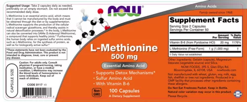 Now Foods L-metionin 500 mg kapszula - L-Methionine (100 Kapszula)