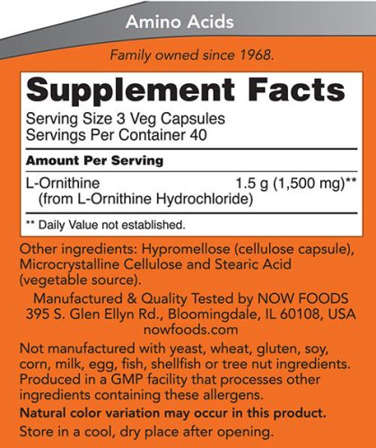 Now Foods Ornitin 500 mg kapszula - L-Ornithine (120 Veg Kapszula)