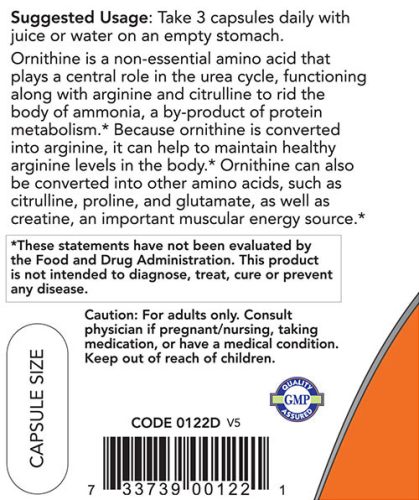 Now Foods Ornitin 500 mg kapszula - L-Ornithine (120 Veg Kapszula)
