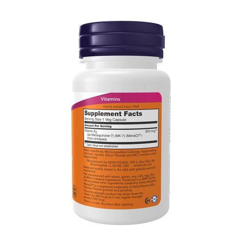 Now Foods K2-vitamin (MK-7) 300 mcg kapszula - MK-7 Vitamin K-2, Extra Strength 300 mcg (60 Veg Kapszula)