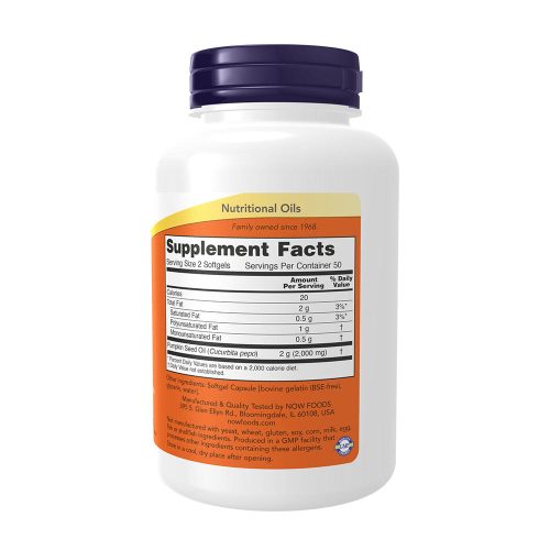 Now Foods Tökmag olaj 1000 mg kapszula - Pumpkin Seed Oil 1000 mg (100 Lágykapszula)