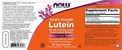 Now Foods Extra Erős Lutein kapszula - Lutein, Double Strength 20 mg (90 Veg Kapszula)