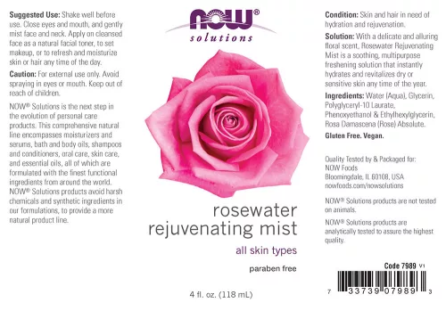Now Foods Rózsavizes Hidratáló spray - Rosewater Rejuvenating Mist (118 ml)