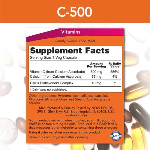 Now Foods Vitamin C-500 Calcium Ascorbate-C - Kálcium Aszkorbát (250 Veg Kapszula)