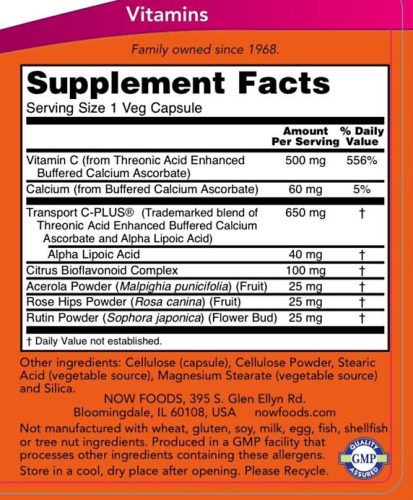Now Foods Pufferált, Bioaktív AlphaSorb-C™ C-vitamin 500 mg (180 Veg Kapszula)