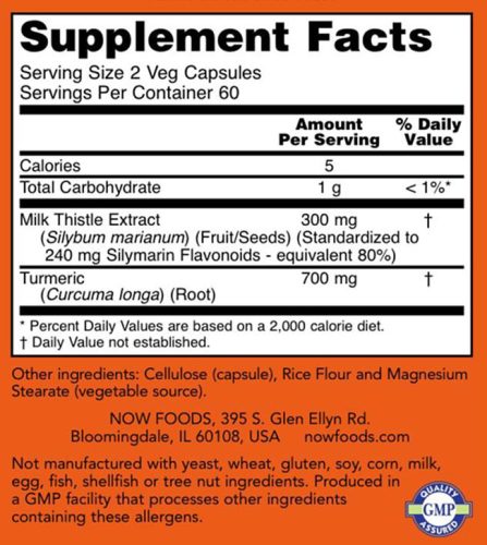 Now Foods Máriatövis Kivonat 150 mg Szilimarin (120 mg) (120 Veg Kapszula)