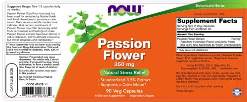 Now Foods Passion Flower 350 mg - Golgotavirág Kivonat (90 Veg Kapszula)