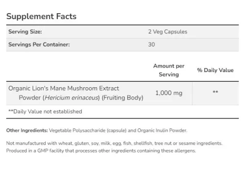 Now Foods Lion's Mane Mushroom (60 Kapszula)