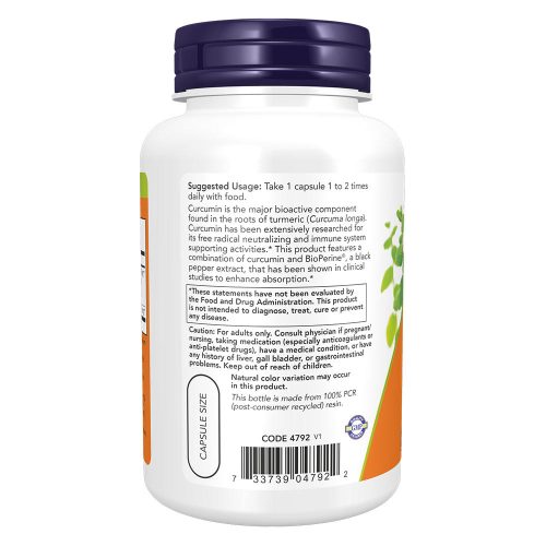 Now Foods Turmeric Curcumin + BioPerine (90 Veg Kapszula)