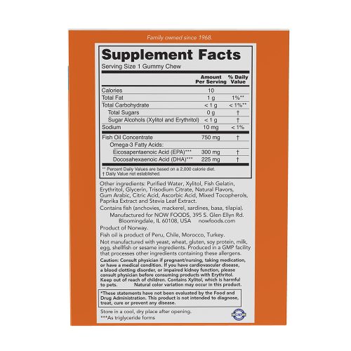 Now Foods Omega-3 Halolaj Gumicukor - Omega-3 Fish Oil Gummy Chews (36 Gumicukor, Maracuja)