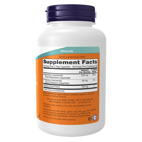 Now Foods Magnézium- és Kálium-Aszpartát - Magnesium & Potassium Aspartate  (120 Veg Kapszula)