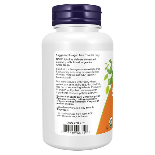 Now Foods Spirulina, Double Strength, Organic 1000 mg (120 Tabletta)