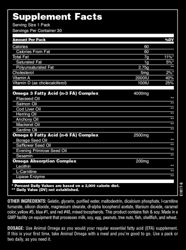 Universal Nutrition Animal Omega - Esszenciális Zsírsav Formula (30 Csomag)