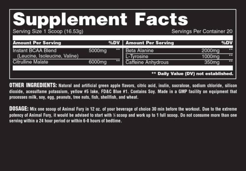 Universal Nutrition Animal Fury - Edzés Előtti Teljesítményfokozó (330 g, Zöld Alma)