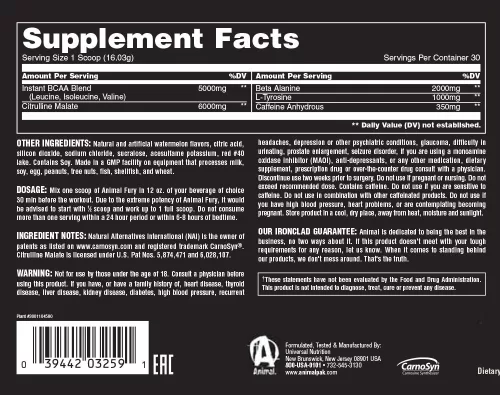 Universal Nutrition Animal Fury - Edzés Előtti Teljesítményfokozó (492 g, Görögdinnye)