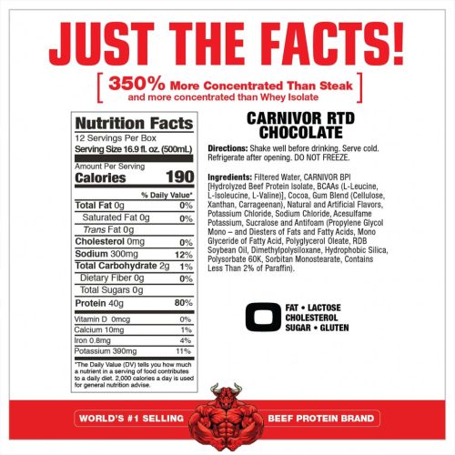 MuscleMeds Carnivor RTD - Marhafehérje Shake  (12 Csomag, Csokoládé)