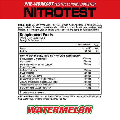 MuscleMeds Nitrotest - Edzés Előtti Energizáló és Tesztoszteronfokozó (468 g, Görögdinnye)