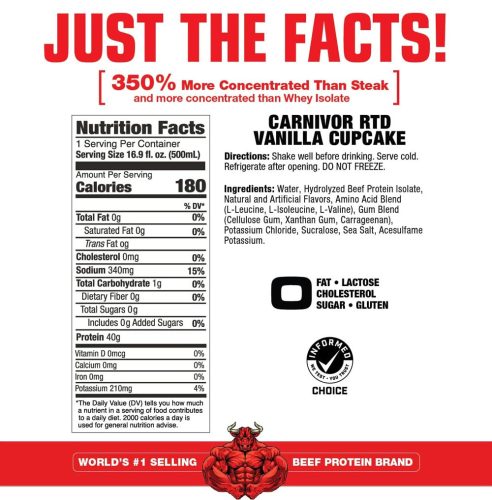 MuscleMeds Carnivor RTD - Marhafehérje Shake  (12 Csomag, Vaníliás süti)